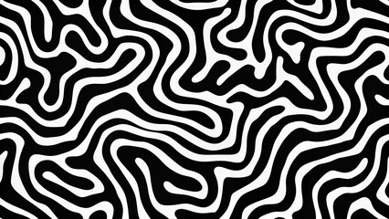 Wavy and swirled brush strokes vector seamless pattern. Bold curved lines and squiggles ornament. Seamless horizontal banner with doodle bold lines. Black and white wallpaper