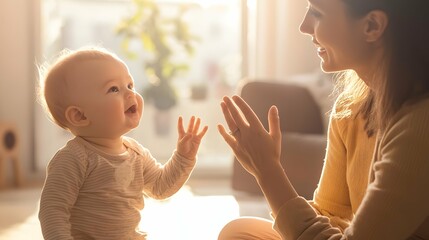 In a warmly lit studio, a devoted deaf parent passionately engages their baby in the beauty of sign language