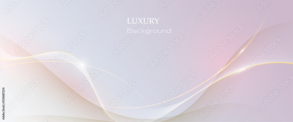 Poster Abstract soft white, gold wave line pattern and texture on light gray gradient background. Vector element smooth line design. Digital technology concept for luxury business template, banner background