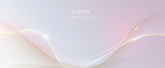 Abstract soft white, gold wave line pattern and texture on light gray gradient background. Vector element smooth line design. Digital technology concept for luxury business template, banner background