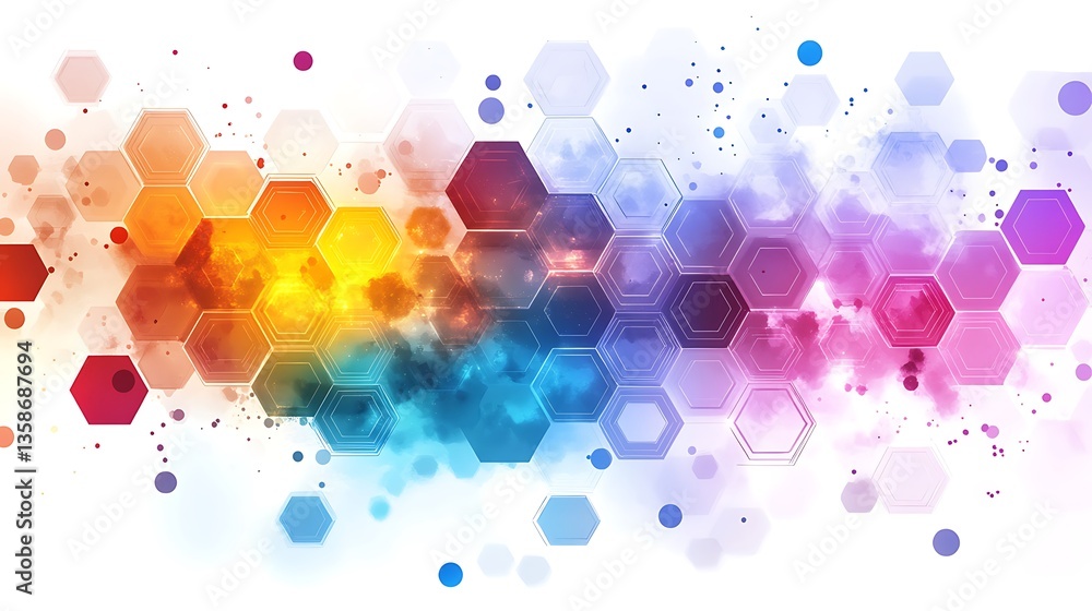 Leinwandbilder Abstract Colorful Hexagon Pattern Background with Watercolor Texture and Nebula Effect