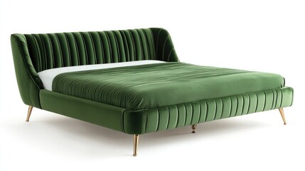 A soft velvet double bed with a high-end design, featuring diamond storage and elegant wooden legs.