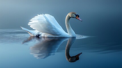 Fototapeta premium Majestic swan gracefully gliding on tranquil water