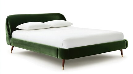 A soft velvet double bed with a high-end design, featuring diamond storage and elegant wooden legs.