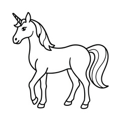 Cute Cartoon Outline Illustration of a Unicorn for Coloring Activity