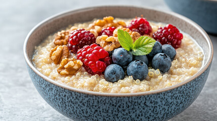 warm and comforting bowl of quinoa porridge topped with fresh berries and nuts