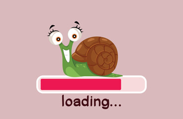 Snail on a Loading Bar Symbolizing Slow Internet Vector Design. Connection with errors and glitches on a slow website loading 

