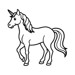 Cute Cartoon Outline Illustration of a Unicorn for Coloring Activity