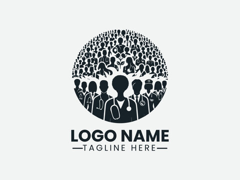 medical professionals forming a circle. Healthcare teamwork logo