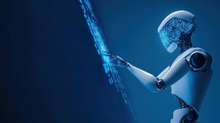 AI Robot Interacting with a Digital Hologram – A Futuristic Representation of Machine Learning, Big Data, and Artificial Intelligence Technology