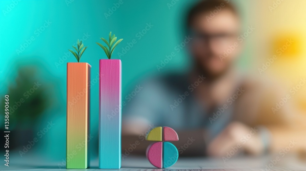 Aufkleber management bar graph and pie chart bar graph displayed on a computer screen showing positive growth,