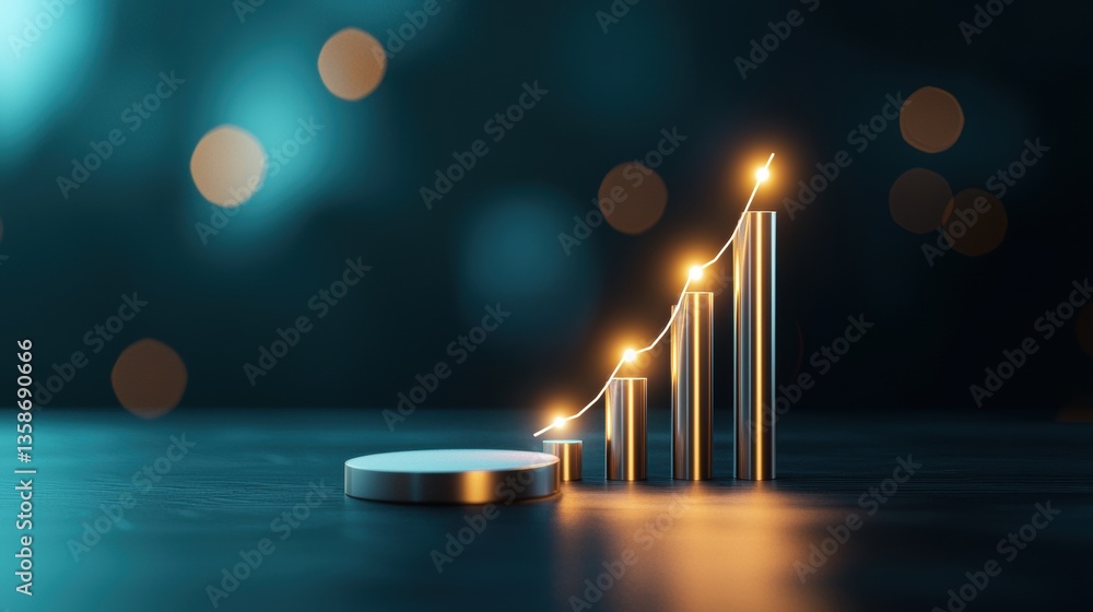 Poster management bar graph and pie chart 3d rendered bar graph with upward trend, abstract background with
