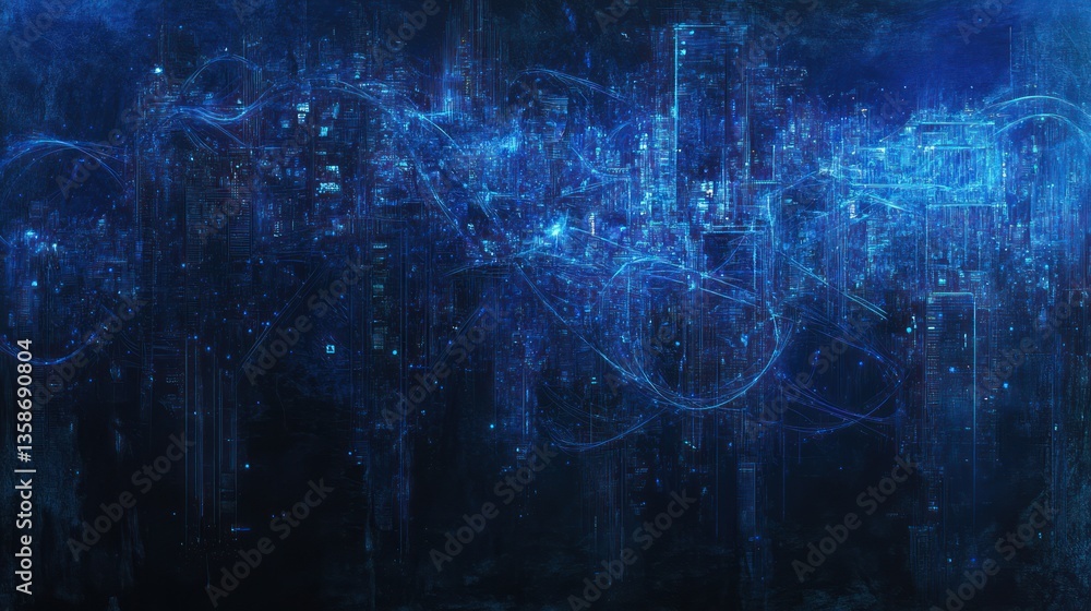 Aufkleber abstract city skyline at night. digital art. possible use background image