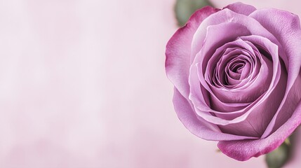 Fototapeta premium Closeup of a Beautiful Purple Rose Flower with Soft Petals on a Light Pink Background