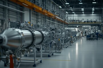 Intricate details of rocket engine components being machined in a state-of-the-art aerospace facility emphasize precision and complexity of manufacturing