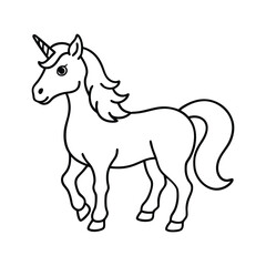 Cute Cartoon Outline Illustration of a Unicorn for Coloring Activity