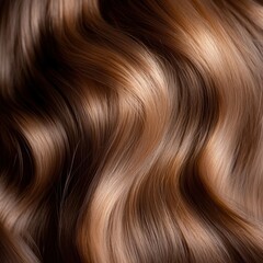 Naklejka premium Close-Up View of Luxurious Brown Wavy Hair with Subtle Highlights Capturing Natural Shine and Texture Ideal for Beauty and Haircare Themes