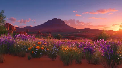 Floral tapestry at dusk: A desert landscape of vibrant colors and majesty