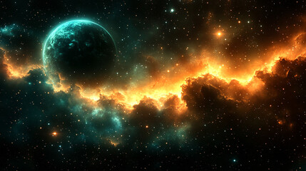 Obraz premium cosmic scene depicting the merging of Earth with ethereal realms, symbolizing the convergence of our planet and the celestial domains, highlighting cosmic mysteries and interconnected energy