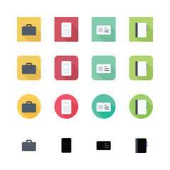 Flat icon set for web and mobile applications with business technology and media symbols