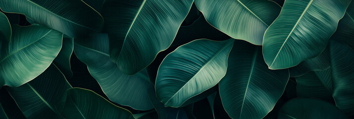 Group background of dark green tropical leaves ( monstera, palm, coconut leaf, fern, palm leaf,bananaleaf) Panorama background. concept of nature