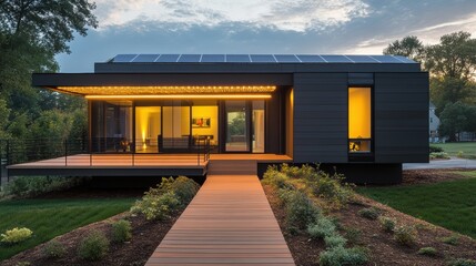 Modern Sustainable Home Design: Eco-Friendly Architecture with Solar Panels and Deck