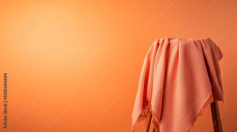 Poster a vibrant piece of fabric rests delicately on a chair, showcasing a beautiful gradient of warm color
