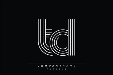 Creative TD lines letter logo design. A simplistic and elegant abstract logo design with linear patterns and initials, suitable for contemporary branding.