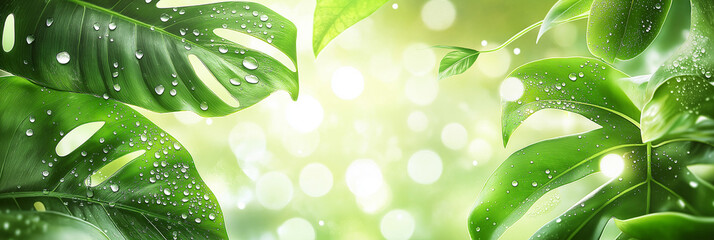 Group background of dark green tropical leaves ( monstera, palm, coconut leaf, fern, palm leaf,bananaleaf) Panorama background. concept of nature