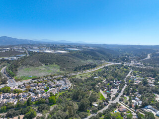 Aerial view houses and large middle class communities in Scripps and Poway in San Diego, South California, USA