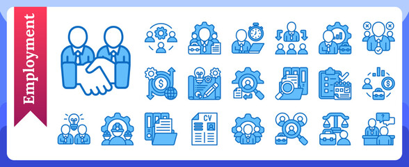 Employment Work and Recruitment Blue Fill Line Design Vector Concept