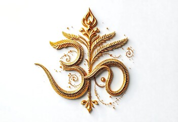 "Intricately Crafted Golden Om Symbol, Embellished With Flamelike Patterns and Whirling Decorative Details, Representing Spiritual Essence and Sacred Significance Across Indian Philosophies."