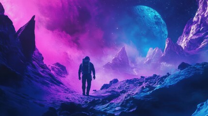 Fototapeta premium Futuristic Explorer on Alien Planet at Dusk