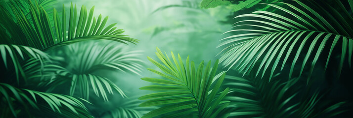 Group background of dark green tropical leaves ( monstera, palm, coconut leaf, fern, palm leaf,bananaleaf) Panorama background. concept of nature