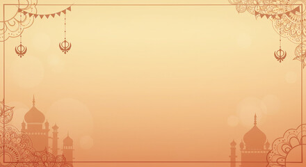 Sikh Festival Background with Khanda Symbol, Wheat, and Mandala Art