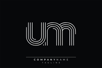 Creative UM lines letter logo design. A simplistic and elegant abstract logo design with linear patterns and initials, suitable for contemporary branding.