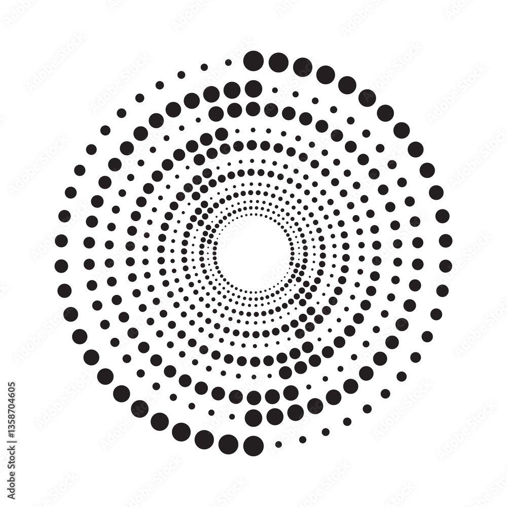 Poster Halftone circular frame logo. Circle dots isolated on the white background. Fabric design element. Halftone circle dots texture. Vector design element for various purposes.	