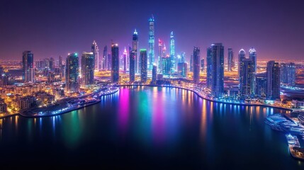 Obraz premium Dubai Skyline Night Panorama