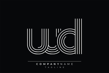 Creative WD lines letter logo design. A simplistic and elegant abstract logo design with linear patterns and initials, suitable for contemporary branding.