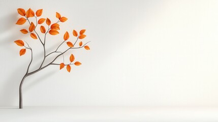 Majestic tree with vibrant orange leaves against a bright background with soft shadow overlay from natural light source
