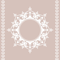 Decorative frame Elegant vector element for design in Eastern style, place for text. Floral beige and white border. Lace illustration for invitations and greeting cards