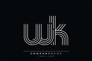 Creative WK lines letter logo design. A simplistic and elegant abstract logo design with linear patterns and initials, suitable for contemporary branding.
