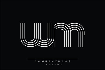Creative WM lines letter logo design. A simplistic and elegant abstract logo design with linear patterns and initials, suitable for contemporary branding.