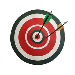 Minimalist red bullseye target with a direct hit, goal achievement and success visualization, clean vector design on PNG background