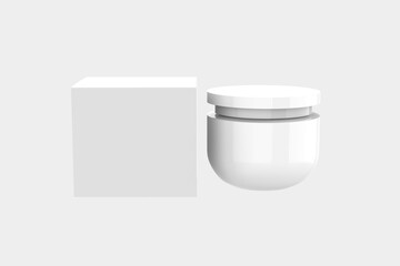 Round plastic jar with box for cosmetics body cream,butter scrub,bath salt,gel. 3d illustration