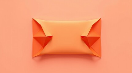 Origami folded paper gift envelope sits on a peach background