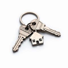 Close-up View of House Keys with Keychain on White Background
