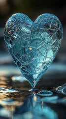 transparent glass heart in cracks