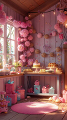 Birthday party in pink tones