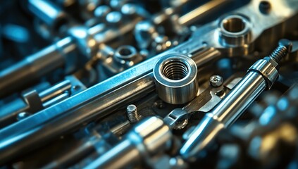 Naklejka premium Close-Up of Polished Metal Machine Parts